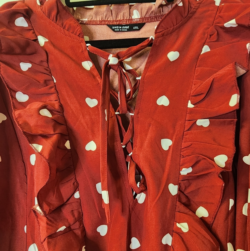 SHEIN Curve 4XL Red Heart Long Sleeve Blouse Top - Picture 3 of 5